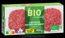 4 biftecks hachés bio, pur boeuf, 15% M.G maximum*Picard Sale