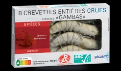 8 crevettes tropicales crues "Gambas" Label R. ASC*Picard