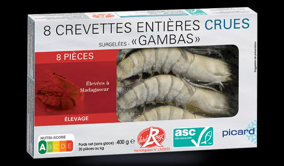 8 crevettes tropicales crues "Gambas" Label R. ASC*Picard