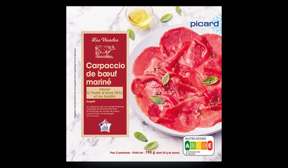 Carpaccio de bœuf et sa marinade à l'huile d'olive 5 % et au basilic*Picard Sale